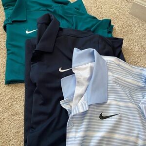 Nike Polo Shirt Trio in Teal, Navy, and Light Blue Stripes